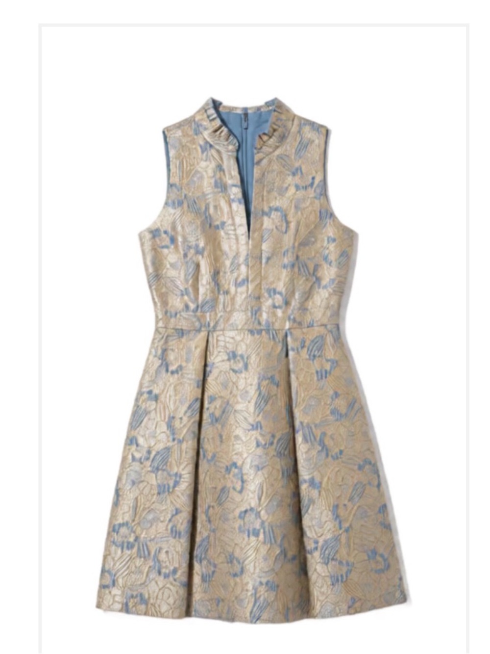 Vince Camuto Gold and Light Blue Floral Jacquard Fit & Flare Dress
